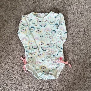 Ruffle Butts Rainbow Kids Swim Rashguard - Mint and Pink